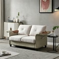 thumbnail image 2 of 61.5" Loveseat Sofa, Modern Linen Fabric Tufted Upholstered Accent Loveseat Sofa with Faux Leather and Solid Wood Leg 2-Seater Sofa with Curved High Backrest & Arm for Living Room Office, Beige, 2 of 7