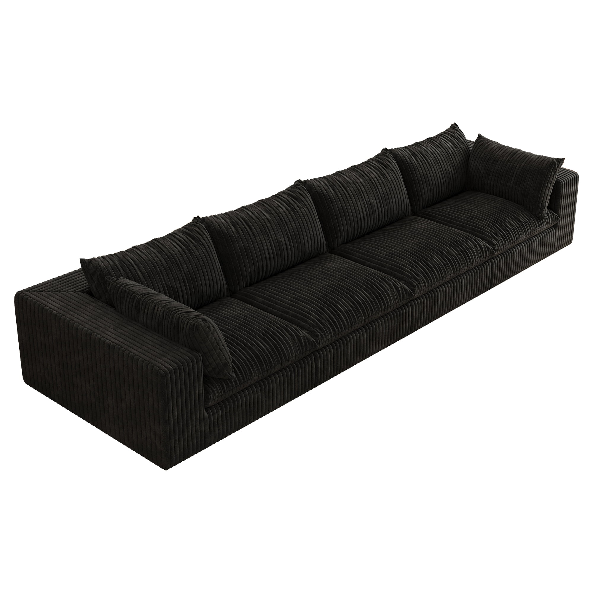 MAYEERTY 157.6" Cloud Sofa Black Corduroy Deep Seat Double-Layer Removable Cushion No Assembly Multi-Rooms
