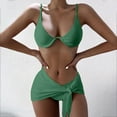 thumbnail image 6 of WREESH Womens Bikini Set with Sarong Bathing Suit Beach Cover Up Wrap Skirt Solid Bikini Strap Bikini Deep V Split Swimsuit Set Three-Piece Swimming Suit Green, 6 of 8