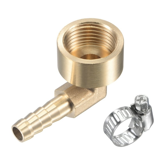 Uxcell Brass Hose Barb Fitting Elbow Female Thread 90 Degree Angle Pipe Connector with Stainless Steel Hose Clamp 8mm