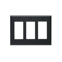 Leviton 80411-E 3-Gang Decora GFCI Rocker Switch Wall Plate, Standard Size Cover, Thermoset Plastic, Device Mount, Black
