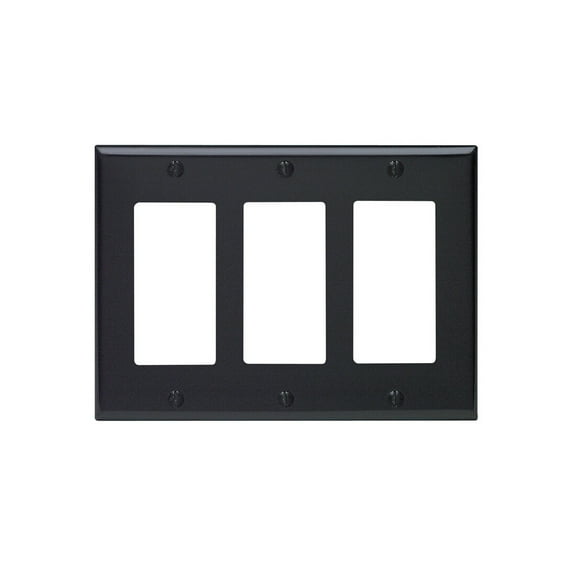 Leviton 80411-E 3-Gang Decora GFCI Rocker Switch Wall Plate, Standard Size Cover, Thermoset Plastic, Device Mount, Black