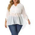 thumbnail image 1 of Women's Plus Size Blouses V Neck Sheer Drawstring Waist Peplum Blouse White 4X, 1 of 7