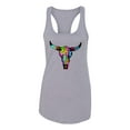 thumbnail image 2 of Wild Bobby, Colorful Rainbow Cow Bull Skull Animal Lover Ladies Racerback Tank Top, Heather Grey, Large, 2 of 3