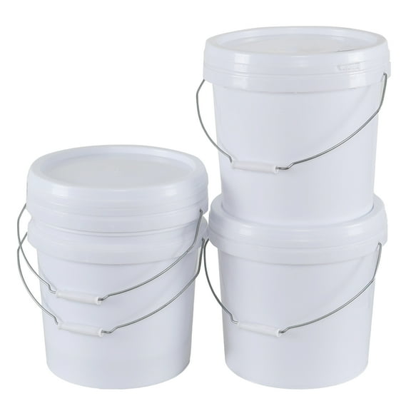 Rinboat 4 Gallon Plastic Food Storage Bucket with Metal Handle, Food Grade Round Pail with Lid, White, 4 Packs