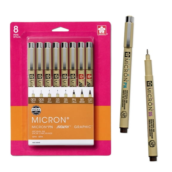 Sakura Pigma Micron Pens, Assorted Point Sizes, Sepia Ink, 8 Count Pack