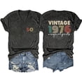 thumbnail image 2 of DHFJKG Vintage Short Sleeve T Shirt Women Letter Graphic Tee Loose Fit V Neck Summer Tshirts Casual Daily Wear Versatile Tops, 2 of 2