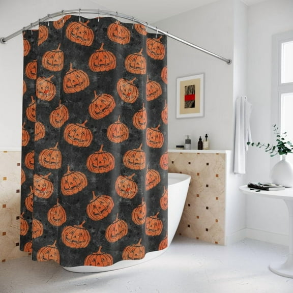 Vintage Halloween Shower Curtain, Pumpkin Shower Curtain, Gothic Shower Curtain, Gothic Bathroom Decor, Halloween Bathroom Decor 66x72in