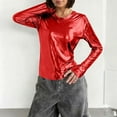 thumbnail image 2 of Metallic Tops for Women Long Sleeve Shimmer Disco Party T-Shirt Slim Going Out Club Sparkly Blouses Concert Outfit, 2 of 7