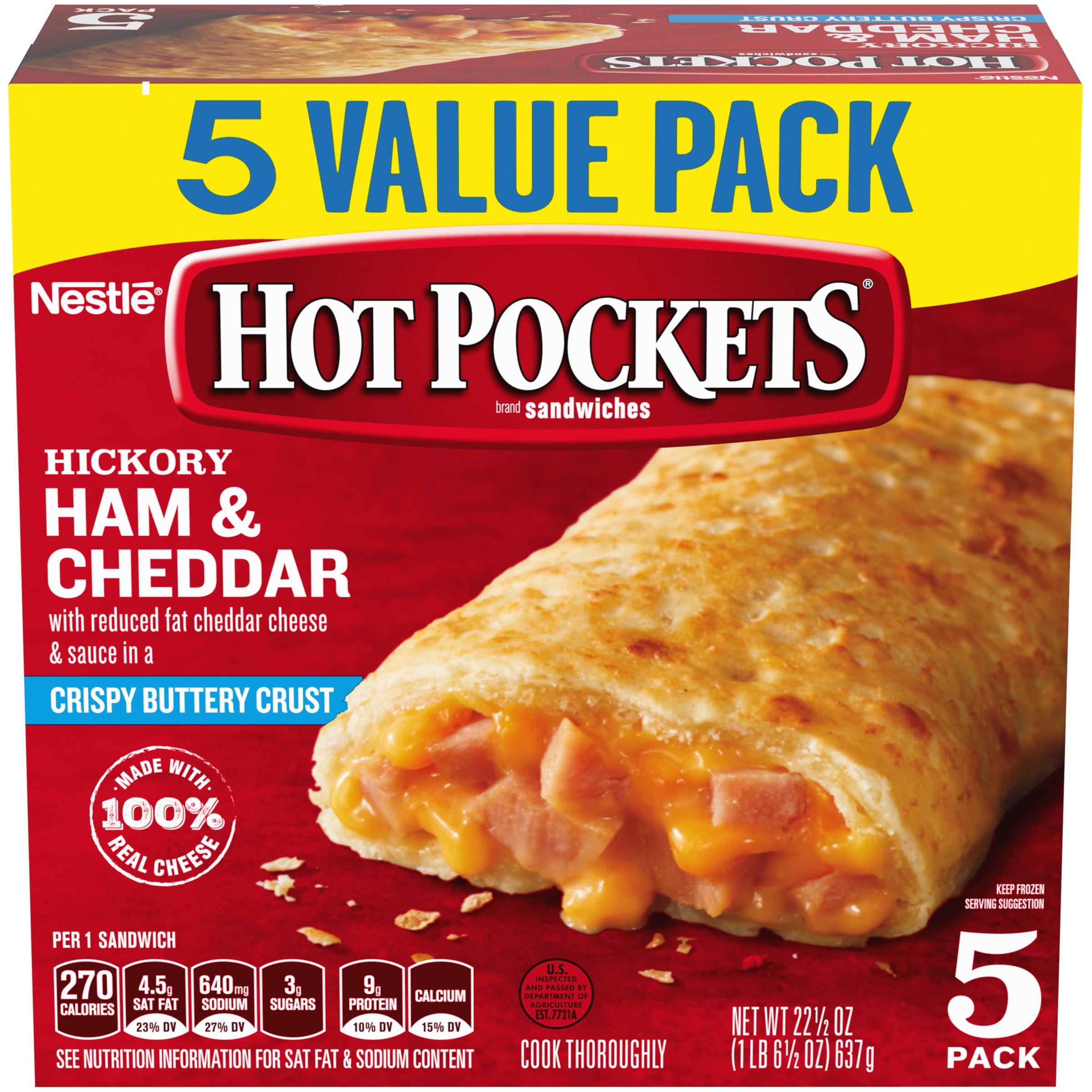 HOT POCKETS Hickory Ham & Cheddar Frozen Sandwiches 5 ct Box Frozen