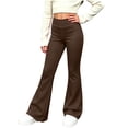 thumbnail image 5 of OGLCCG Girl's Flare Leggings High Waisted Stretchy Bell Bottoms for School Daily Wear Kids Dance Yoga Pants(Brown,9-10 Years), 5 of 7
