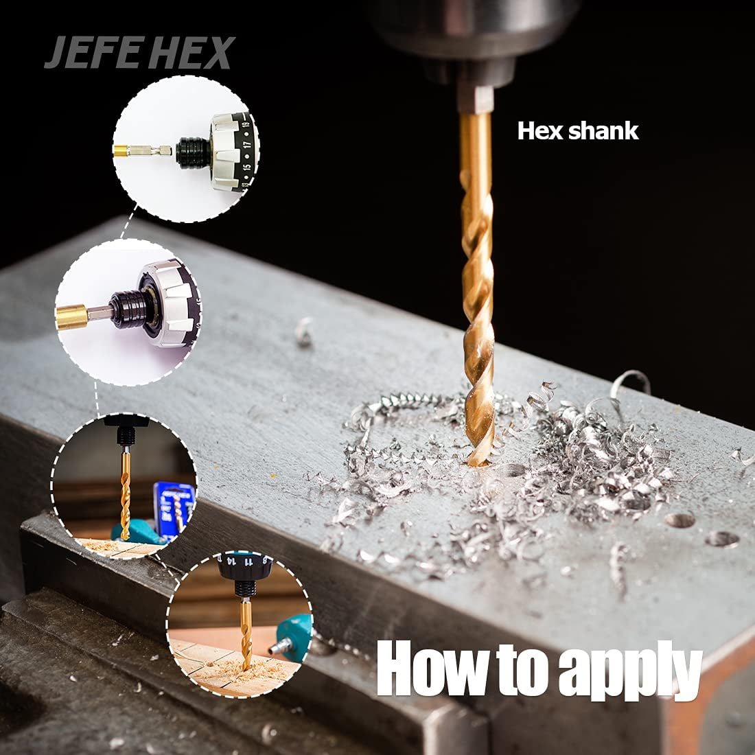 JEFE HEX 1/4" HSS Twist Titanium Drill Bits, Hex Shank for Quick Change (Pack of 6)