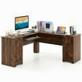 thumbnail image 1 of Gymax 66.5'' L Shaped Home Office Desk Corner Computer Desk Drawer Keyboard Tray Walnut, 1 of 10
