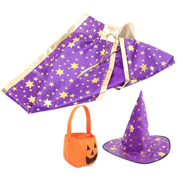 OULII Kids Wizard Cape and Hat Set, Nonwoven Cosplay Costume Cloak for Dress Up Party Pretend Props