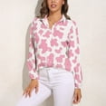 thumbnail image 3 of Strawberry Pink Cow Print Pattern Long Sleeve Blouse Woman Streetwear Casual Shirts Summer Oversize Woman Streetwear Clothing Birthday Present, 3 of 7