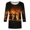 thumbnail image 4 of WZXFASHION 2025 T-Shirts d'Halloween pour Femmes Manches 3/4 T-Shirts Graphiques Sorcière Tops de Festival Col Rond Chandails en Molleton Amusants 50 % de Réduction Liquidation T-shirt à Manches Longues pour Femmes, 4 of 5
