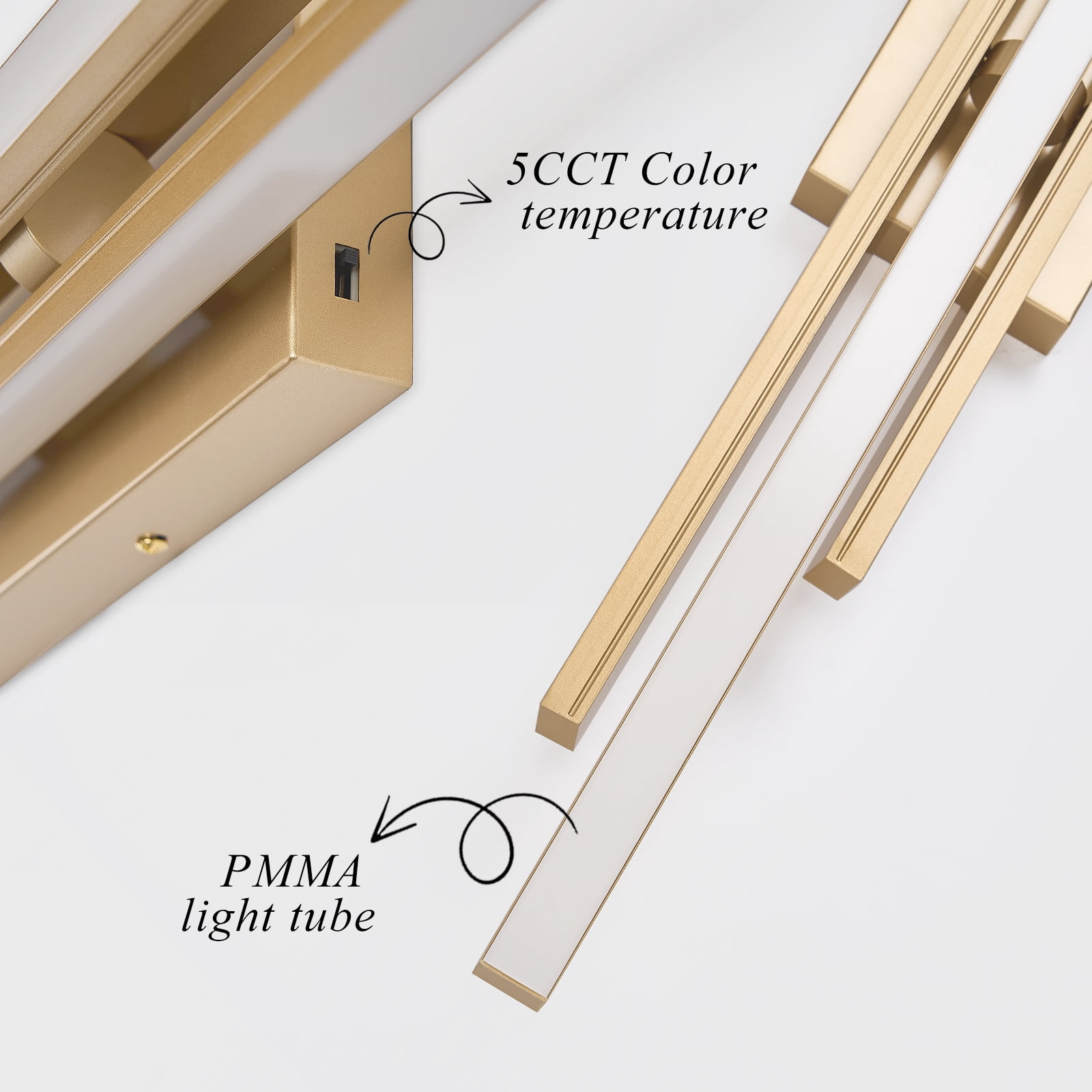 Modern Gold Vanity Light Bathroom Wall Light Fixtures Over Mirror 35 Inch Long Dimmable 3-Light LED Bathroom Wall Lighting 5CCT(3000K/3800K/4500K/5200K/6000K)