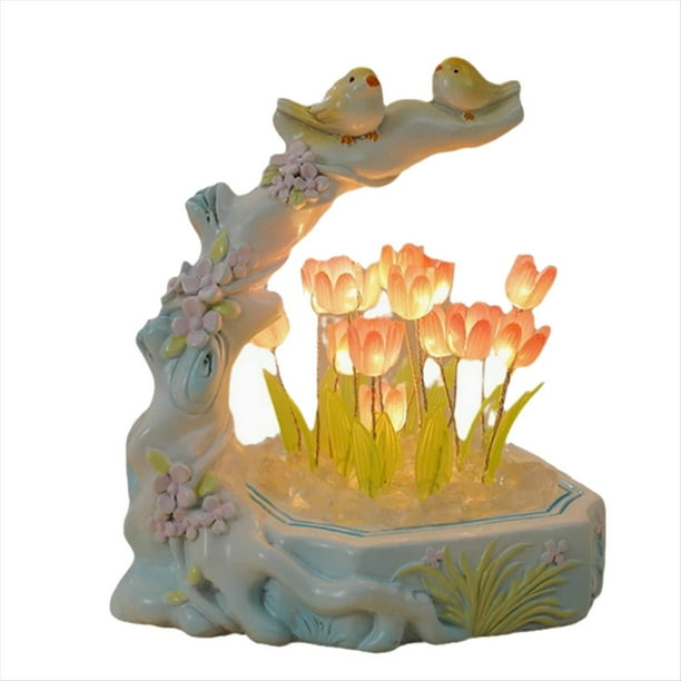 Lámpara de Noche con Forma de Tulipán, Funciona con Pilas, con Forma de Tulipán, Luz LED de Imitación, Hecha A Mano.