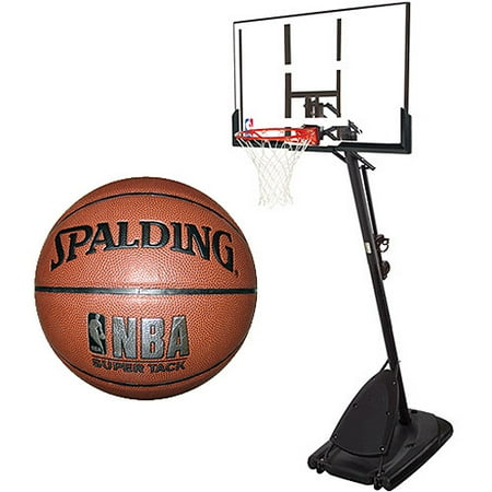 Spalding 54" Angled Portable Backboard System with NBA Super Tack Basketball Bundle