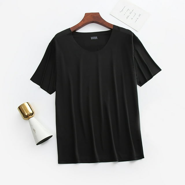 RKSTN Pyjama pour Hommes Mode Couleur Unie Col Ras du Cou Manches Courtes Tenue de Nuit Confortable Été Léger Haut de Sport et de Mise en Forme
