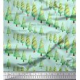 thumbnail image 1 of Soimoi Green Modal Satin Fabric Text & Christmas Tree Print Sewing Fabric Yard 42 Inch Wide, 1 of 3