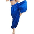 thumbnail image 2 of Yeahdor Girls Boys Arab Satin Wide-Leg Bloomers Harem Trousers Kids Belly Dance Pants Party Wear Blue 16, 2 of 7