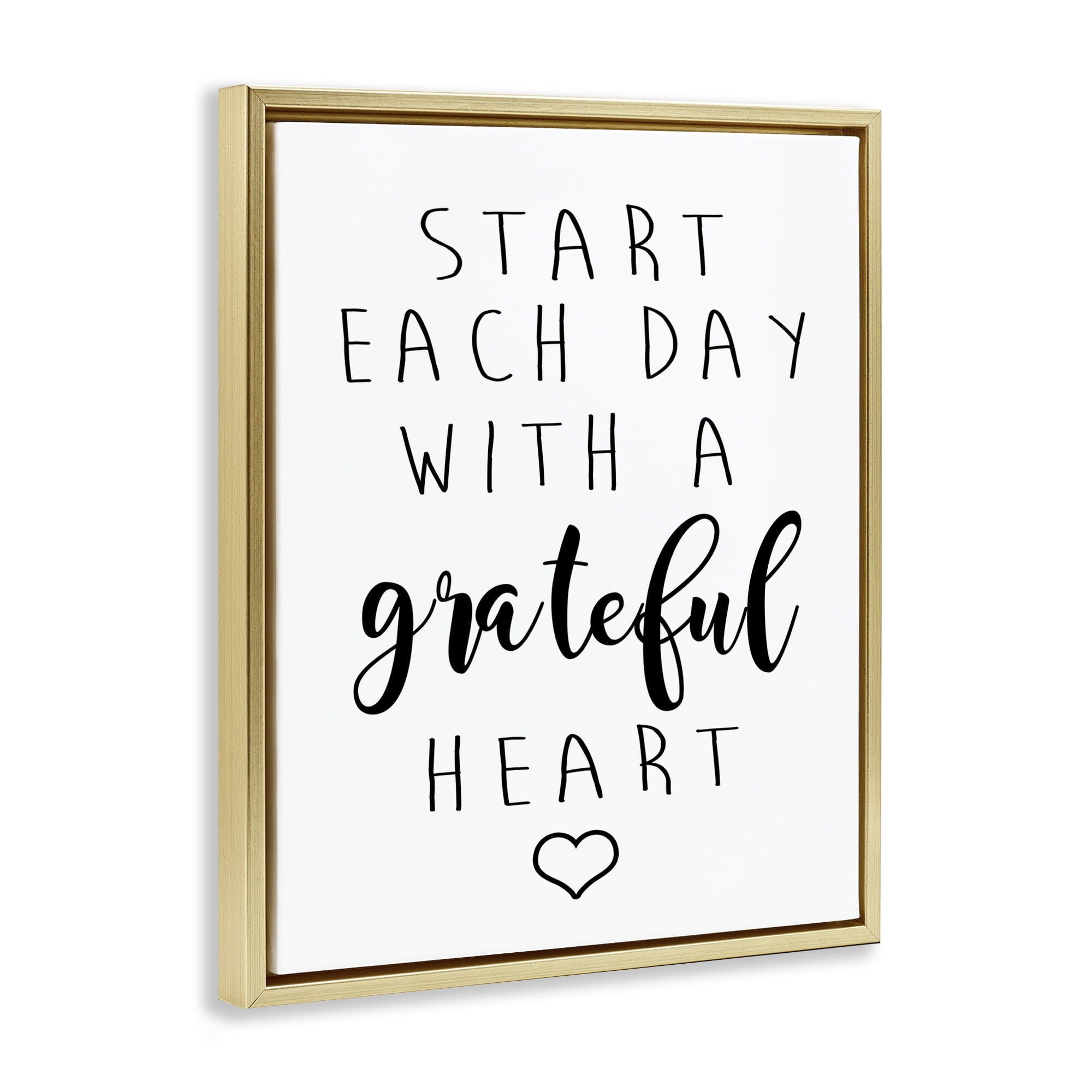 Stupell Industries Grateful Heart Sentiment Text & Numbers Painting Gold Floater Framed Canvas Art Print Wall Art, 17 x 21