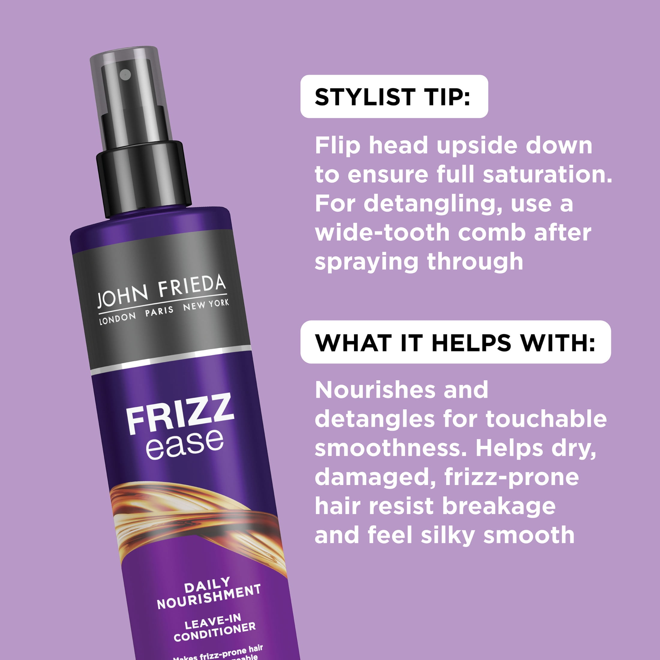 John Frieda Frizz Ease Detangle Care for Dry Hair, Daily Nourishment LeaveIn Conditioner Spray, 8 oz(图2)