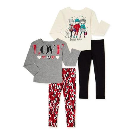 365 Kids From Garanimals Girls' T-Shirt and Leggings Set, 4-Piece, Sizes 4-10