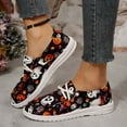 thumbnail image 3 of Halloween Pumpkin Fashion Sneakers for Women Wide Feet Skeleton Lace up Penny Loafers Casual Canvas Walking Flat Shoes, 3 of 7
