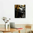 thumbnail image 2 of COMIO African American Woman Canvas Wall Art Black Gold Woman Wall Picture Black Girl Portrait Painting Modern Home Living Room Decor Framed ( 16x20 inch), 2 of 4