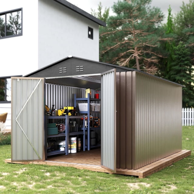 Bingirl Outdoor Storage Shed 8 x 10 FT Metal Garden Shed with Updated Frame Structure, Temporary Tool Storage for Backyard Outside Waterproof Shed for Bike Storage