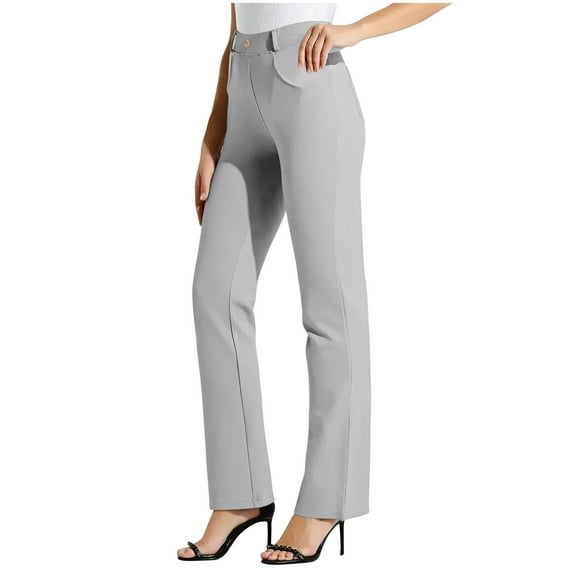 Bzhegqhd Women's Work Pants Straight Leg Casual office Trousers Solid Color Elastic Waistband with Belt Loops Stretch Comfort Full Length Professional Business Casual Attire for Women