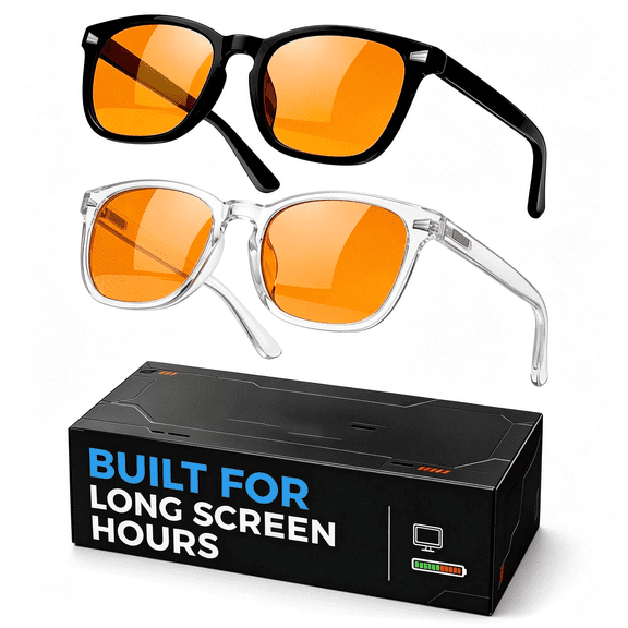 HBMYN 2 Packs Professional Sleep Glasses with 98.7% Blue Light Blocking Dual Ar Coatings Amber Lens,Computer Gaming Glasses for Men Women,Anti Fatigue & Eye Strain