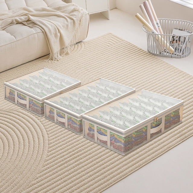 sdhkgrrt under $5 3Pcs Underbed Storage Bag, Underbed Storage Bag,Foldable Clothes Quilt Organizer,Breathable Zipper Storage Container,Large Capacity Bedroom Storage Solution,Space Saving Home