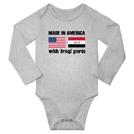 

Made in America With Iraqi Parts Baby Long Sleeve Romper (Gray 18 Months)