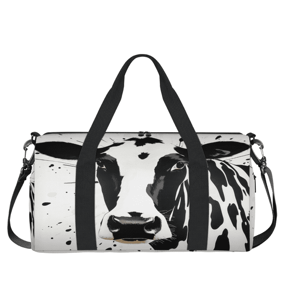 Herdesigns Black Cow Print Travel Duffle Bag Sports Yoga Weekender Overnight Carry on Workout Bags Lightweight Waterproof Gym Tote Bag for Women
