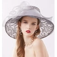 thumbnail image 3 of Women's Organza Church Hat- Fascinator Bridal Floral Tea Party Wedding Hat, Flower Wide Brim Sun Hat, 3 of 6