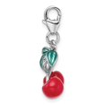 thumbnail image 5 of Auriga Fine Jewelry 925 Sterling Silver 3-D Enameled Red Cherries Charm w/Lobster Clasp for Women (L - 34mm, W - 14mm), 5 of 6