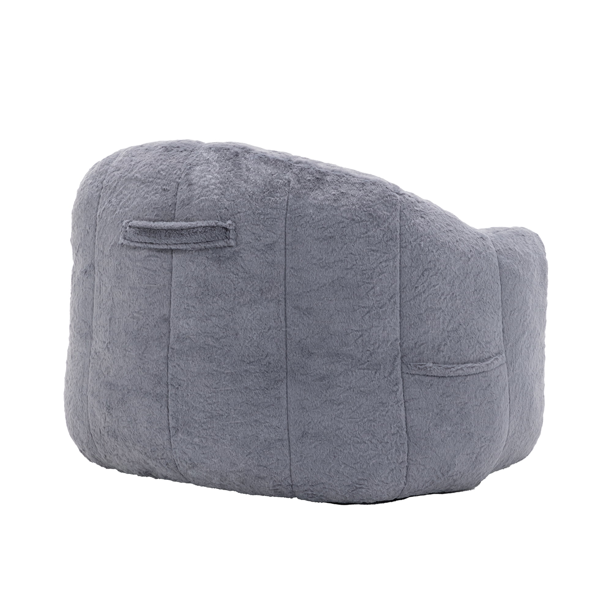 Bean Bag Chair with Armrests, Stuffed High-Density Foam, Lazy Sofa for Adults, Living Room, Bedroom, Reading, Gray Faux Fur, No Assembly Required