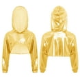 thumbnail image 3 of TiaoBug Shiny Metallic Cropped Hoodie Sweatshirt for Girls Cheerleading Performance Jazz Dance Crop Top Gold 14, 3 of 4