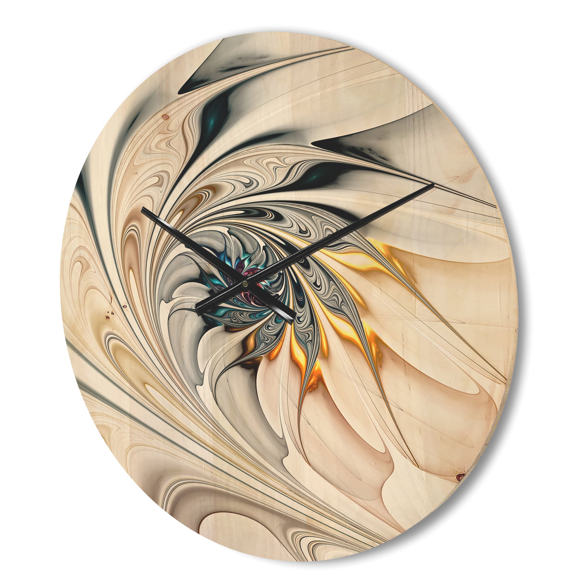 Designart 'White Stained Glass Fractal Floral Art' Modern Wood Wall Clock