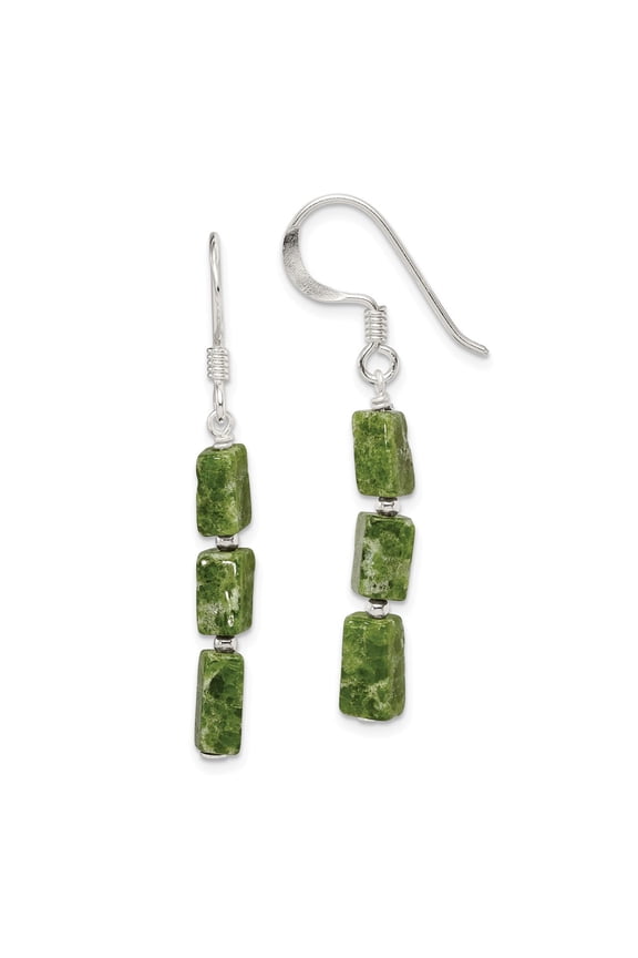 925 Sterling Silver Green Russian Serpentine Stone Earrings; for Adults and Teens; for Women and Men