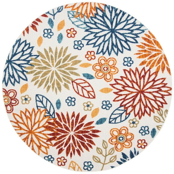 SAFAVIEH Cabana Siomha Floral Indoor/Outdoor Area Rug, Creme/Red, 4' x 4' Round