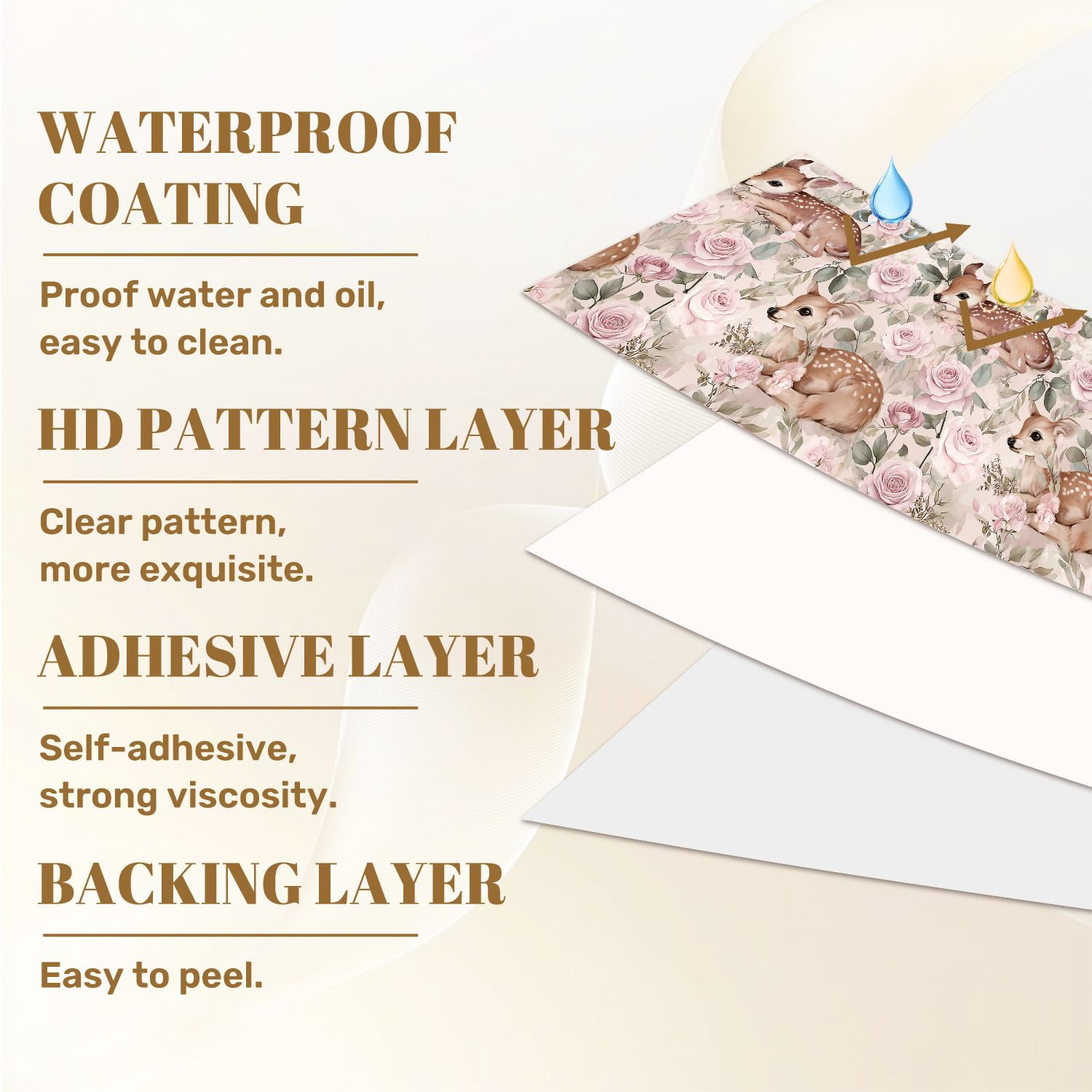 Farmhouse Peel and Stick Wallpaper 23.6in x 9.8ft Baby Deer Fawn Floral Seamless Pastel Pink Contact Paper Vinyl Waterproof Self Adhesive Wall Paper for Bedroom Shelf Cabinet Renter Friendly
