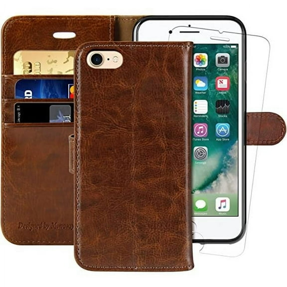 MONASAY Wallet Case Compatible for iPhone 6 /iPhone 6s, 4.7-inch, [Glass Screen Protector Included] [RFID Blocking] Flip Folio Leather Cell Phone Cover with Credit Card Holder
