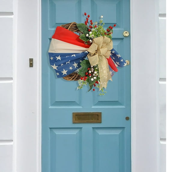 July 4th Wreath Americana Patriotic Wreath Handcrafted Memorial Day Wreath Festival Garland for Front Door Independence Day Wreath for Wall Home Decor
