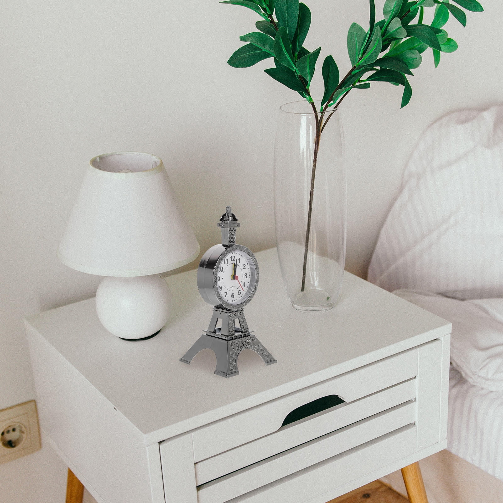 REOFLYUP Grey Eiffel Tower Shape Wake Up Alarm Clock for Home, 1 Pack, Stylish Plastic Design