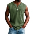 thumbnail image 2 of GrmtClth Mens Shirts Vintage Washed Sleeveless Henley Tank Tops Lightweight Comfy Solid Muscle Workout Tops Army Green M, 2 of 5