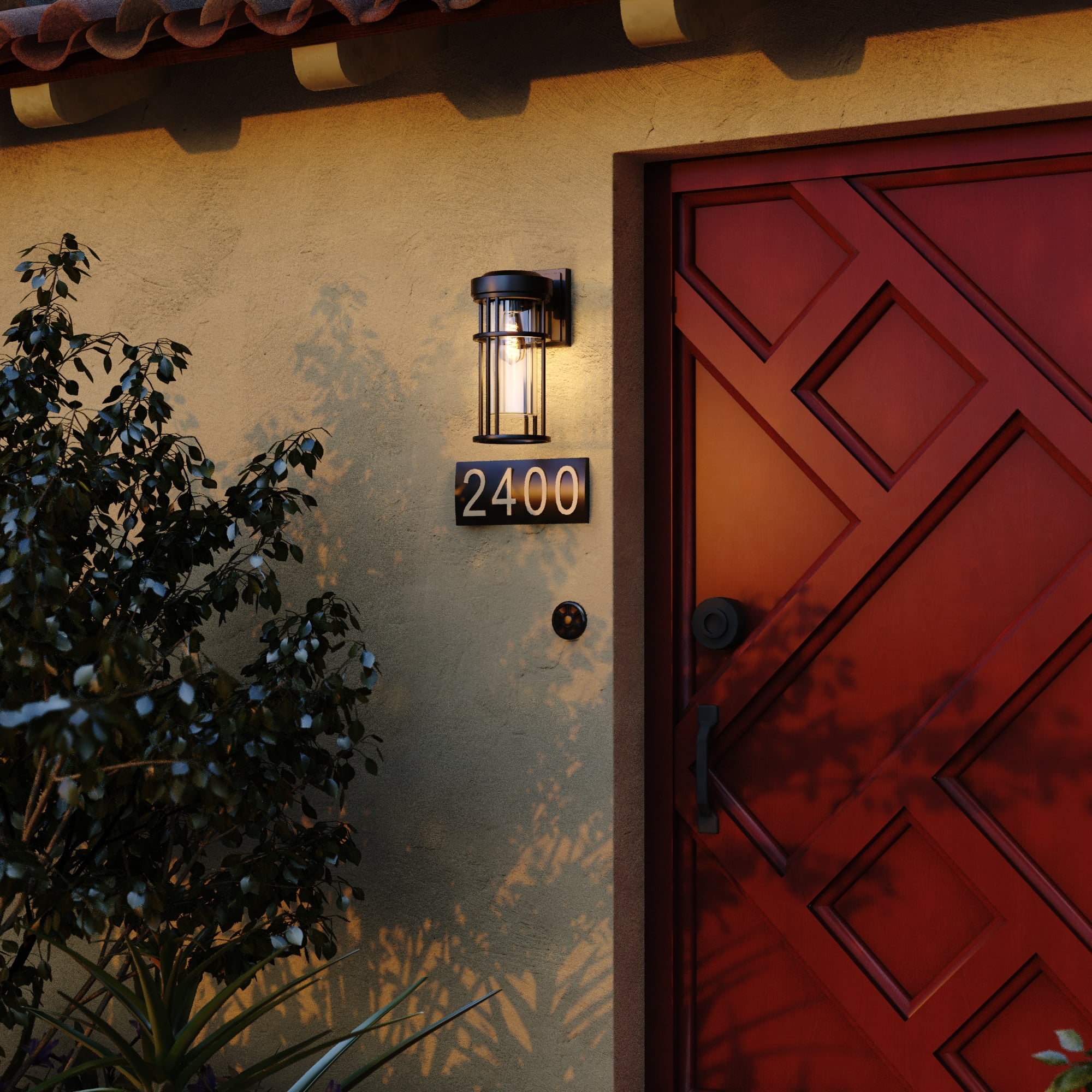 Crestline Aluminum 1 Light LED Compatible Dusk to Dawn Black Transitional Outdoor Wall Lantern Clear Glass